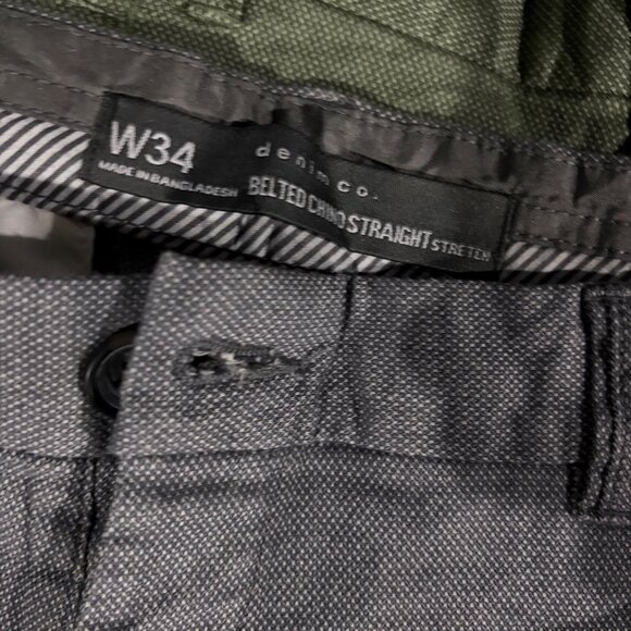 Set Of 3 Mens W34 Straight Fit Chinos By Denim Co. In Green Gray & Beige - Picture 2 of 16